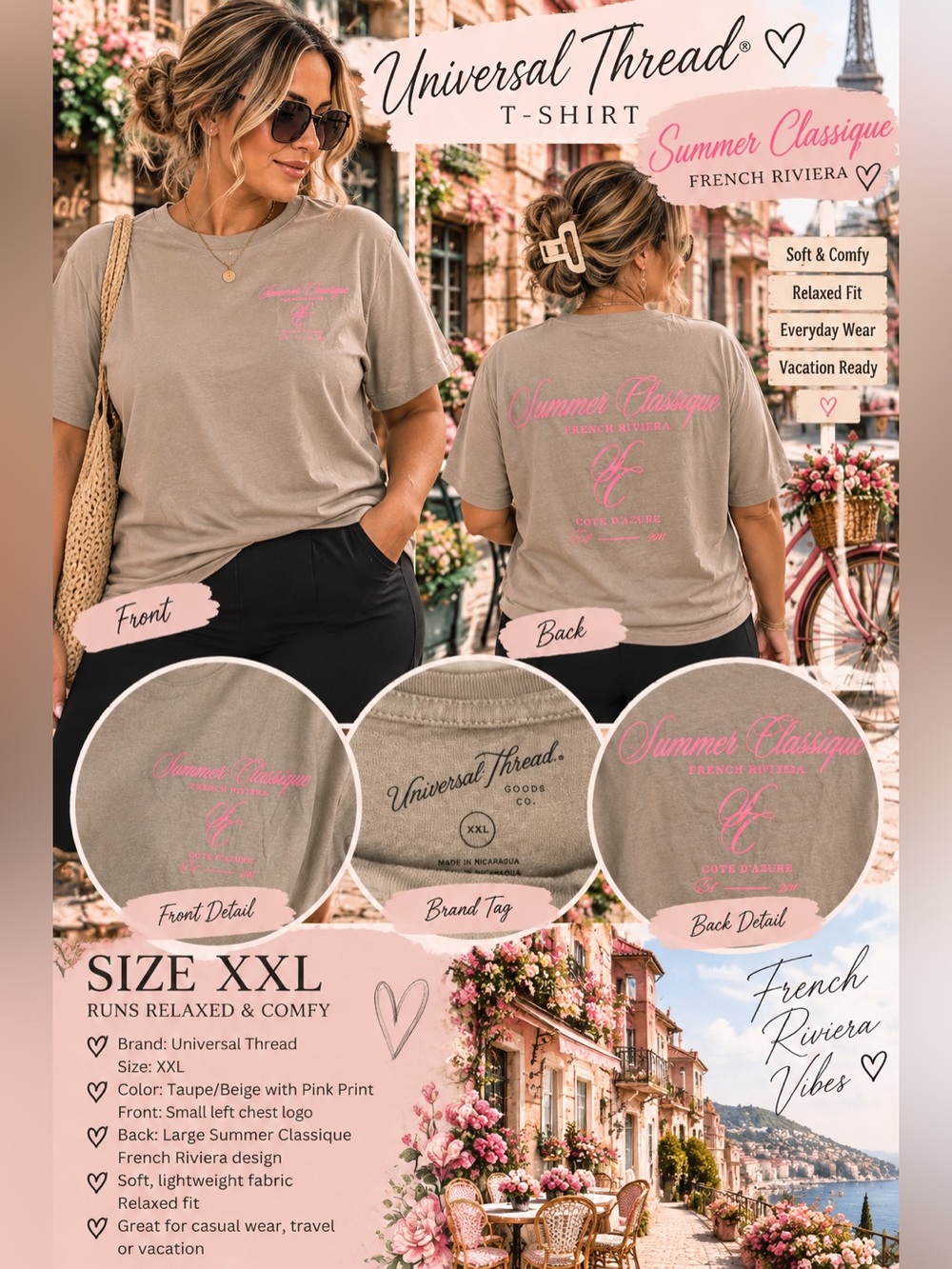 Universal Thread Gray Tee with Pink Script